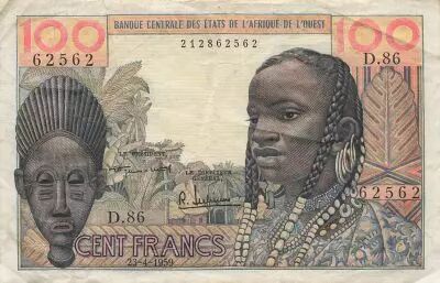 Estados de �frica del oeste 100 Francs - Mask - 23-04-1959 - P.1