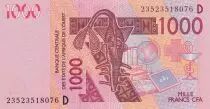 Estados de �frica del oeste 1000 Francs -  Mask - Camels - 2023 - Letter D Mali