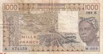 Estados de �frica del oeste 1000 Francs - Woman - Letter K (Senegal) - 1984 - Serial M.009 - P.707Ke