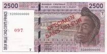 Estados de &Aacute;frica del oeste 2500 Francs - African - Village scene - 1992 - Togo - Specimen