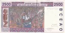 Estados de &Aacute;frica del oeste 2500 Francs - African - Village scene - ND (1994) - B (Benin) - P.212Bc