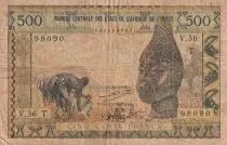 Estados de �frica del oeste 500 Franc- Mask - ND (1959-1961) - Letter T (Togo) - Serial V.36 - P.802Ti