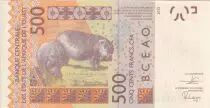 Estados de &Aacute;frica del oeste 500 Francs - Mask - Hippopotamus - 2012 - Letter A (Ivory Coast)