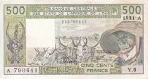 Estados de �frica del oeste 500 Francs - Old man with zebus - 1981 - Letter A (Ivory Coast) - Serial Y.9 - P.106Ac