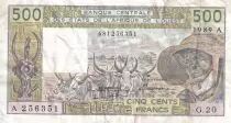 Estados de �frica del oeste 500 Francs - Old man with zebus - 1989 - Letter A (Ivory Coast) - Serial G.20 - P.106Am
