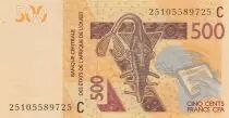 Estados de �frica del oeste 500 Francs Stamp - Hippopotamuses - 2025 - Series C