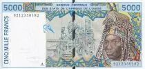 Estados de �frica del oeste 5000 Francs - Africab - Village scene - ND ( 1992-2003) - A (Ivory Coast) - UNC - P.113A