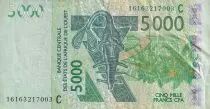Estados de &Aacute;frica del oeste 5000 Francs - Mask - Kobus kob - 2016 - Letter C (Burkina Faso) - P.317Cp