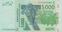 Estados de �frica del oeste 5000 Francs Mask - Antelopes - Burkina Faso 2017