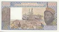 Estados de &Aacute;frica del oeste 5000 Francs Woman, fish, boat