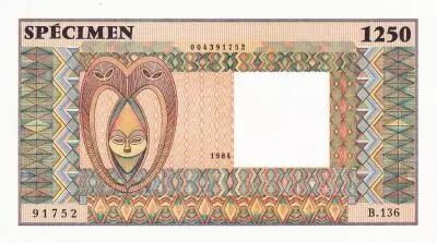 Estados de �frica del oeste Test note specimen recto with date and number, without watermark