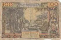 Estados de &Aacute;frica ecuatorial 100 Francs ND1963 - African man, hut, Elephants - Letter D (Gabon)