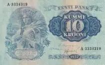 Estland 10 Krooni - Woman in national costume - Arms - 1937 - Serial A - P.67
