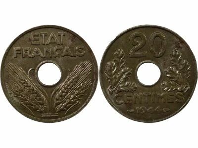 Etat Francais - 20 Centimes, Iron - 1944 Paris