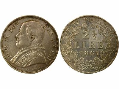 Etat Pontifical Pie IX - 2 1/2 Lire Argent - 1867 R Rome An XXI