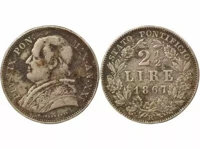 Etat Pontifical Pie IX - 2 1/2 Lire Argent - 1867 Rome