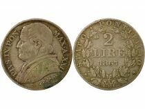 Etat Pontifical Pie IX - 2 Lire Argent - 1867 R Rome An XXII
