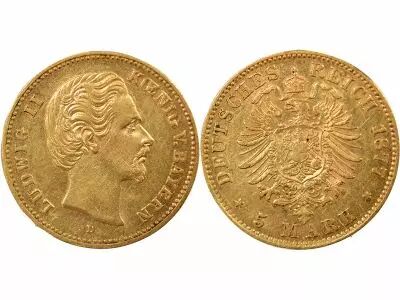 Etats Allemands (Bavi�re) Ludwig II - 5 Gold Mark - 1877 D Munich