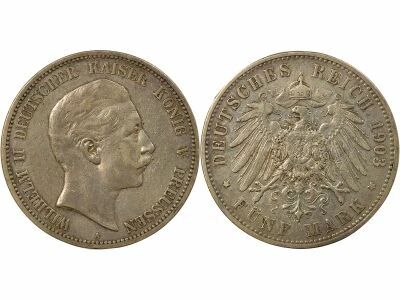 Etats Allemands (Prusse) Guillaume II - 5 Mark Argent - 1903 A Berlin