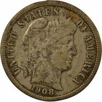 Etats Unis d\'Am&eacute;rique Dime Argent, Barber - 1908 D Denver