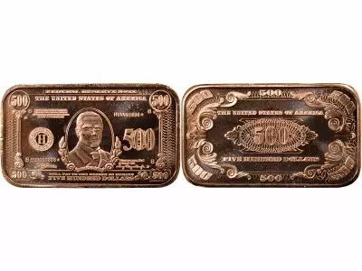 Etats Unis d\'Am�rique Ingot, 500$ bill, William McKinley - 1 Once Copper
