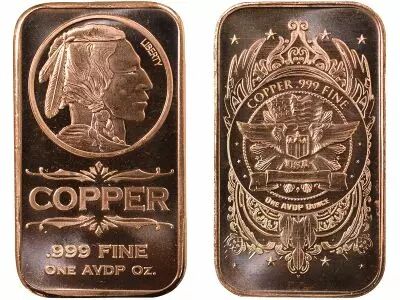 Etats Unis d\'Am�rique Ingot, Indian Head - 1 Once Copper