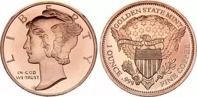 Etats Unis d\'Am�rique Mercury Dime - 1 Ounce Copper