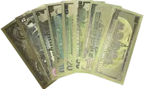 Fantaisie Série de 8 billets Dollars fantaisies dorés, sans valeur légale