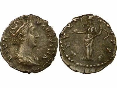 Faustina Major - Silver Denarius, Urania- 147 / 150 Rome