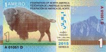 Fédération d\'Amérique du Nord 1 Amero, billet fantaisie Bison - Peinture rupestre - 2015