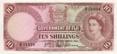 Fiji 10 Shillings - Elizabeth II - 01-09-1964 - P.52d