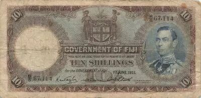 Fiji 10 Shillings - George VI - 01-06-1951 - P.38k