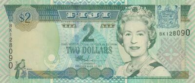 Fiji 2 Dollars - Queen Elizabeth II - Costumed Fijians - 1996