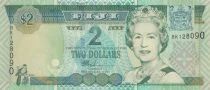 Fiji 2 Dollars - Queen Elizabeth II - Costumed Fijians - 1996