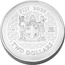Fiji Year of the Dragon - Antique Silver High Relief -2 Dollars 2024