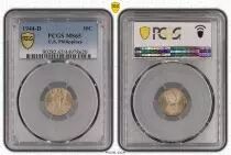 Filipinas 10 Centavos, Woman and anvil - 1944 D - PCGS MS65
