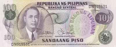 Filipinas 100 Piso  - Manuel  Roxas - Central bank - 1978 - Serial DN