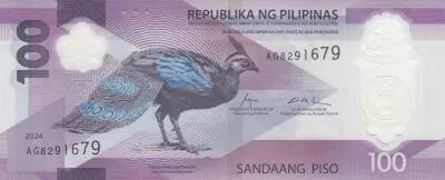 Filipinas 100 Piso - Peacocks - Whale  - Polymer - 2024 - Serial AG