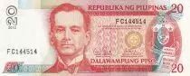 Filippine 20 Piso - M.L. Quezon - Malakanyang Palace - 1981 - 2012 - P.182
