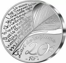 France - Monnaie de Paris 20 Euros Argent Haut Relief BE France 2021 - Dante Alighieri - L\'Art de la Plume 2021