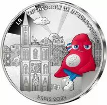 France - Monnaie de Paris Cathédrale de Strasbourg - 10 Euros Argent Couleur 2024 (MDP) - La France accueille les Jeux - Mascott