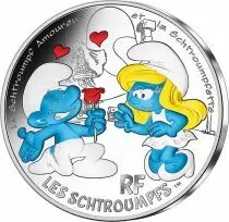 France - Monnaie de Paris Le Schtroumpf amoureux et la Schtroumpfette - 50 Euros Argent Couleur FRANCE 2020 (MDP) - Les Schtroum
