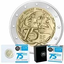 France - Monnaie de Paris LOT BU et BE - 2 Euros Comm&eacute;mo. France 2021 - 75 ans de l\'UNICEF