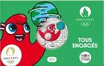 France - Monnaie de Paris Tous Engag&eacute;s - 50 Euros Argent Couleur FRANCE 2023 (MDP) - Les Phryges - Les Mascottes de Paris 2024 -