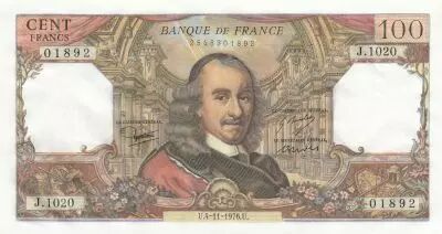 France  100 Francs - Corneille - 04-11-1976 - Serial J.1020