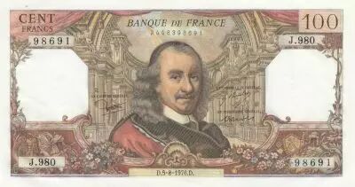 France  100 Francs - Corneille -05-08-1976 - Serial J.980