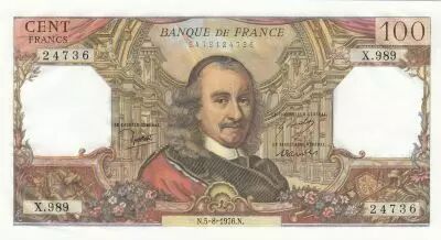 France  100 Francs - Corneille -05-08-1976 - Serial X.989