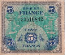 France  5 Francs - Allied Military Currency - Flag- 1944 - Without serial - VG to F - P.115