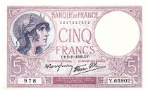 France  5 Francs Modified helmeted woman - 02.11.1939 - Serial Y.65902 - Fay04.14