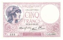 France  5 Francs Modified helmeted woman - 24-08-1939- Serial V.61183 - F.04.07